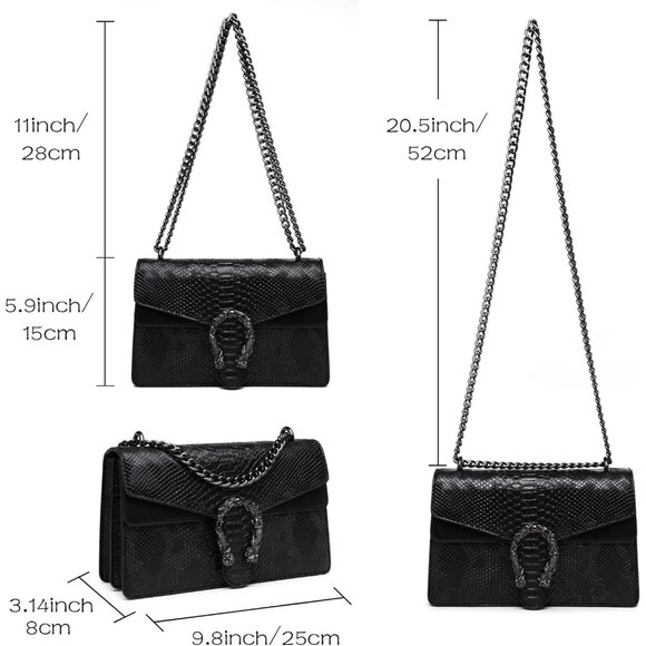 Snake Print Leather Blue Crossbody Bag for Women Chain Strap and Clutch Style - Picture 3 of 7